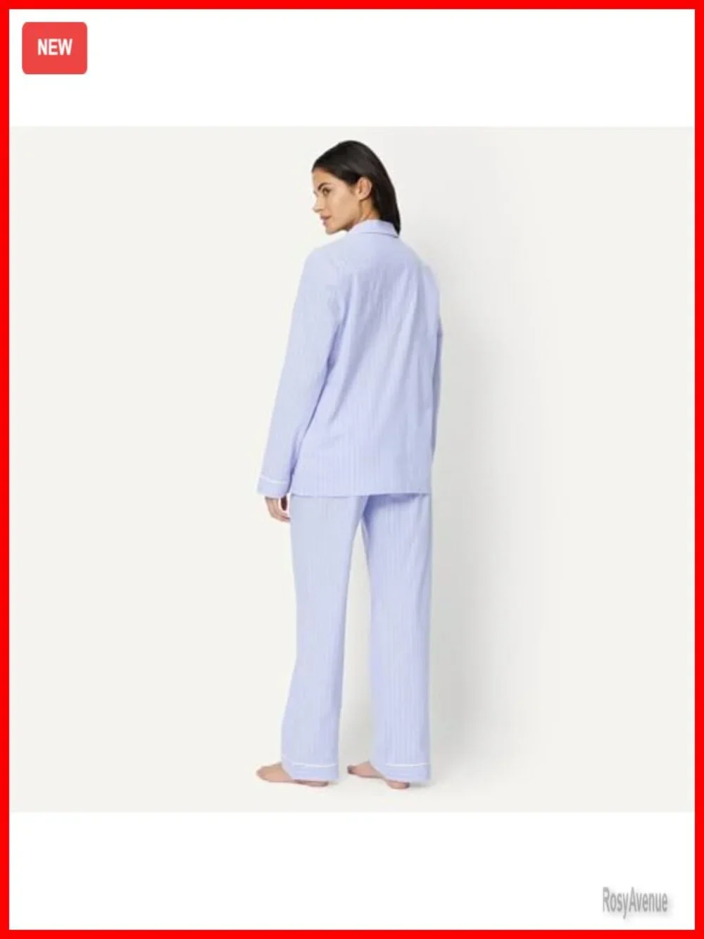 Cotton Stretch Poplin Pajama Set, Long Sleeve Button-Down Shirt with Pants